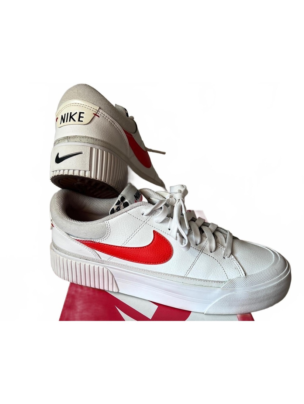 Women's Nike Court Legacy Lift White Orange Low Top Sneakers Platform Size 10